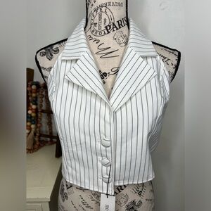 Brand New-Jeovuanun Pinstripe Button Down Halter Cropped Tuxedo Suit Vest